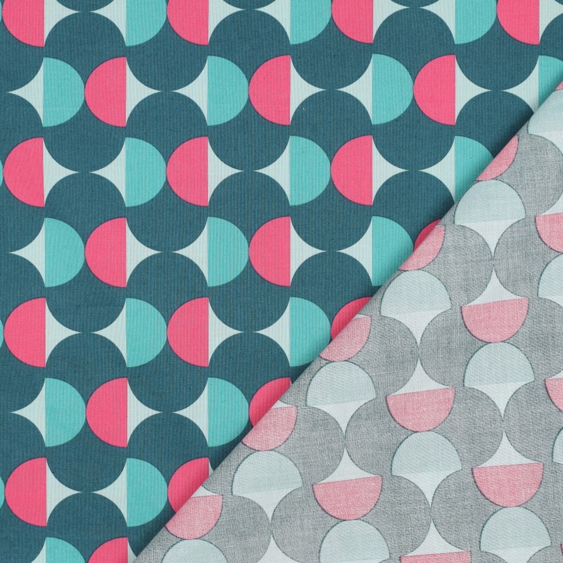 אריג כותנה עמיד במים דפוס אבסטרקטי גווני פטרול ומנטה