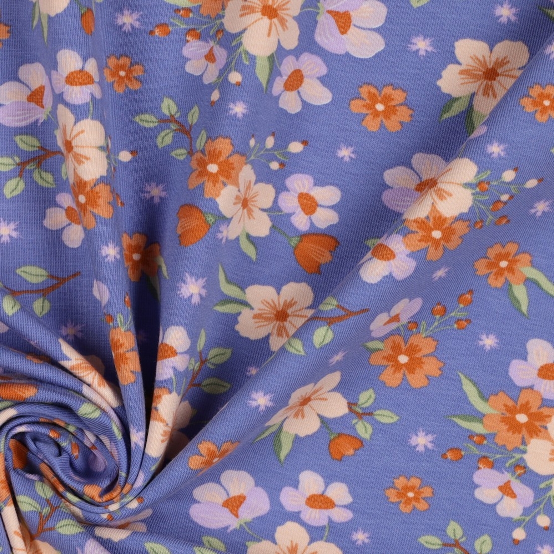 טריקו כותנה אורגני על רקע לבנדר דגם שרון