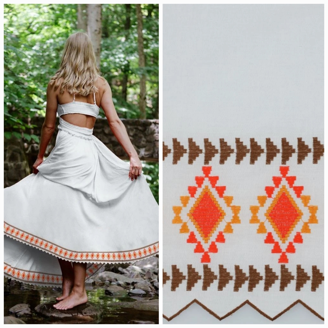 אריג כותנה וואל רקמה בגוונים חום וכתום