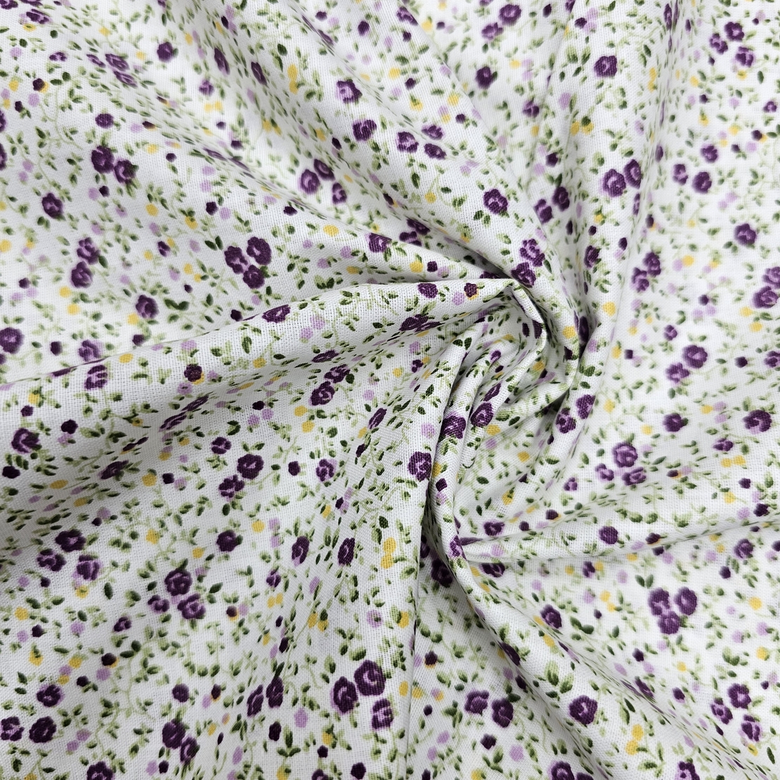 אריג כותנה פרחים קטנים בגווני סגול דגם שרון