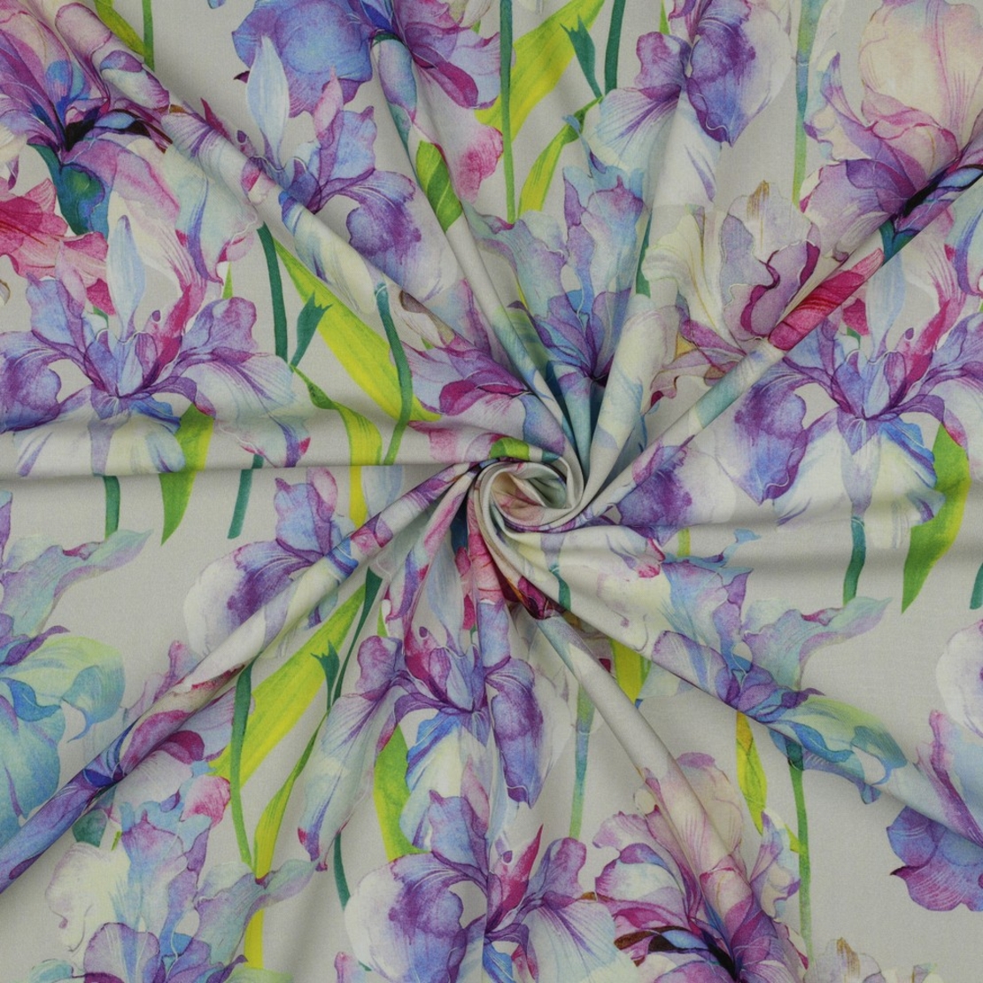 אריג ויסקוזה דפוס פרחי אירוס דיגיטלי בגוונים רכים