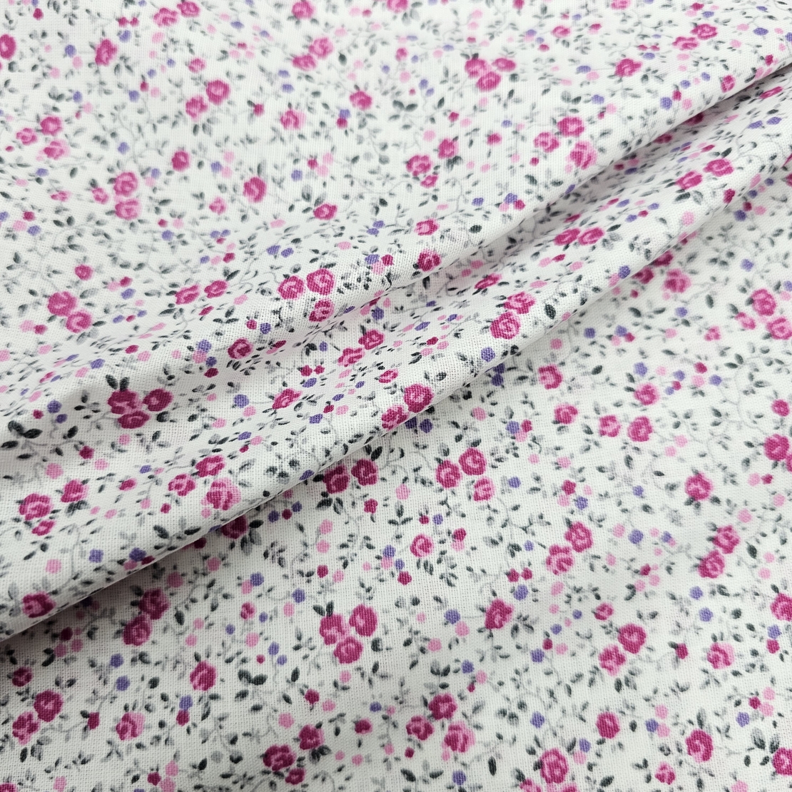 אריג כותנה פרחים קטנים בגווני ורוד דגם שרון