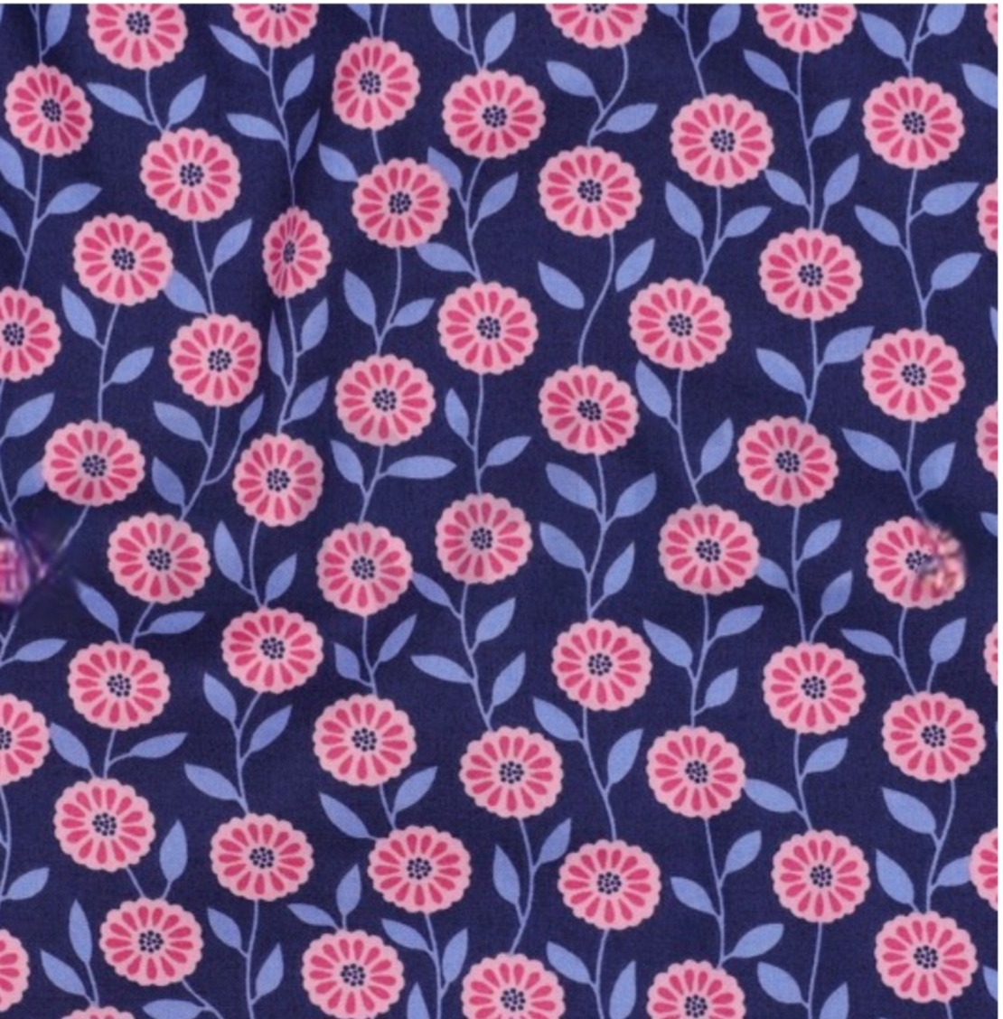 אריג כותנה דפוס פריחה כפרית בגווני כחול