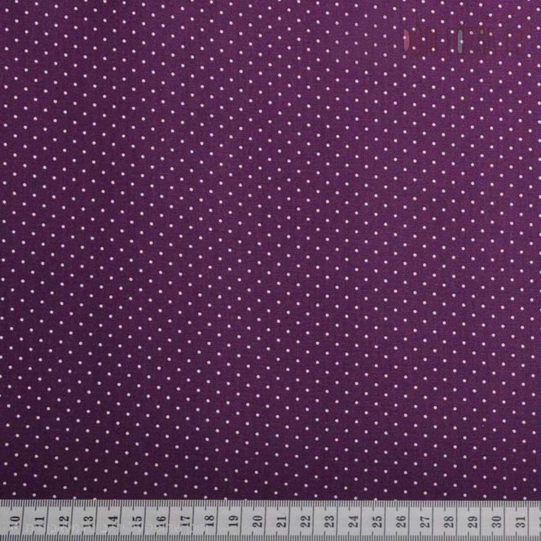 אריג כותנה סגול נקודות סיכה לבן