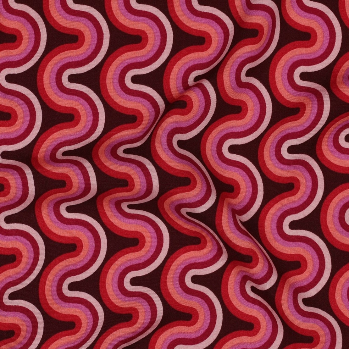 אריג ויסקוזה דפוס גאומטרי גווני ורוד בורדו