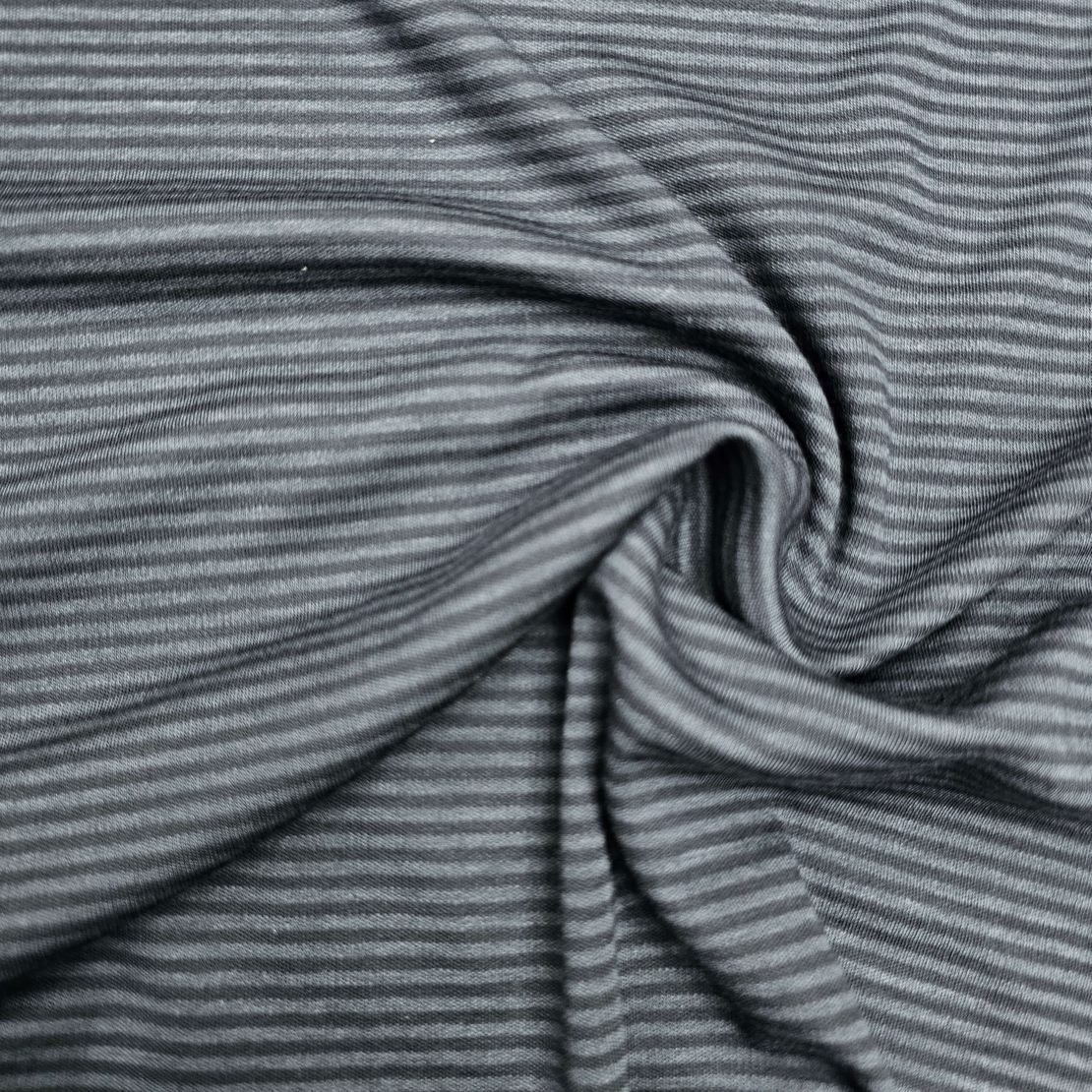 טריקו פולי ויסקוזה פסים דקים כחול שחור