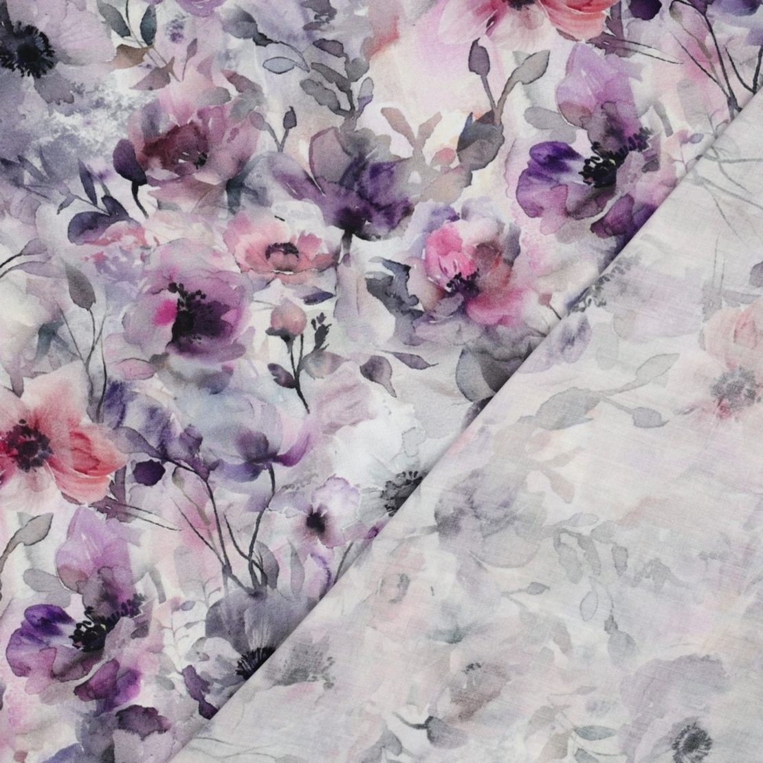 אריג ויסקוזה ECOVERO דפוס פרחים דיגיטלי גווני סגול מעושן