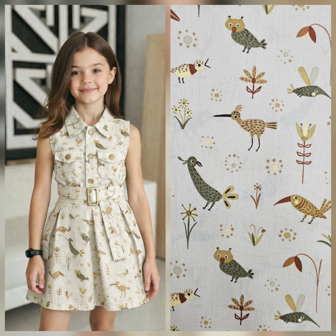 אריג כותנה דפוס בעלי כנף על רקע בז