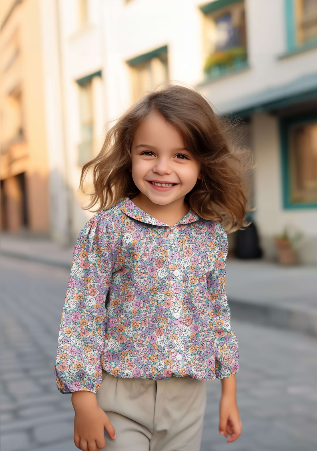 אריג כותנה אורגני דפוס פרחי שדה על רקע סגלגל