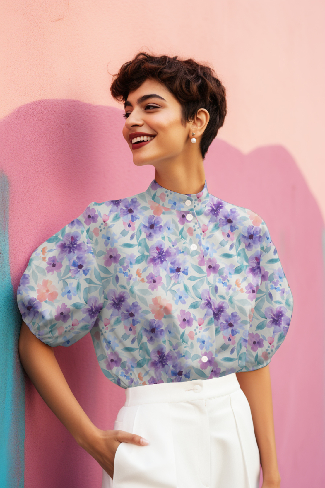 אריג כותנה וואל דפוס פרחים סגלגלים דיגיטלי