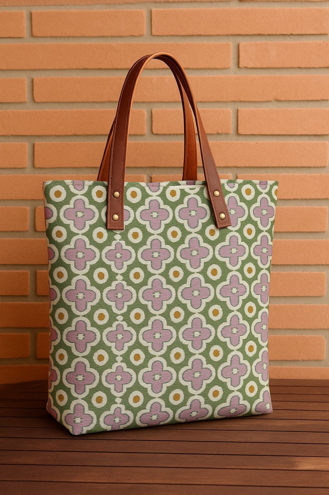 אריג קנבס דפוס פרחים גווני סגול רך וירוק דגם שיר