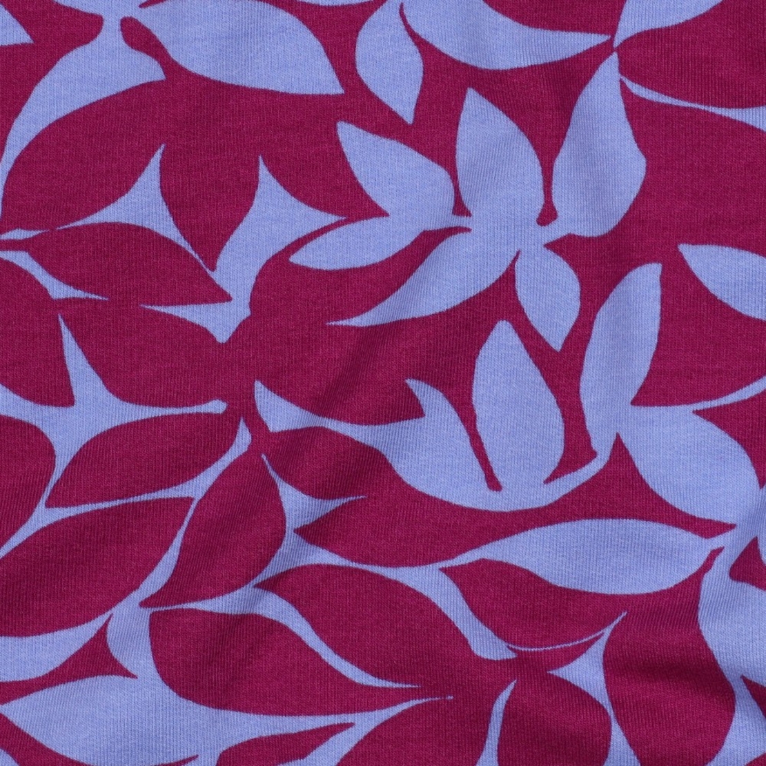 בד פוטר דפוס עלים דיגיטלי בגווני סגול