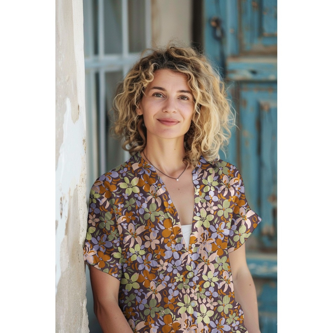 אריג ויסקוזה דפוס פריחה מרהיבה על רקע חום