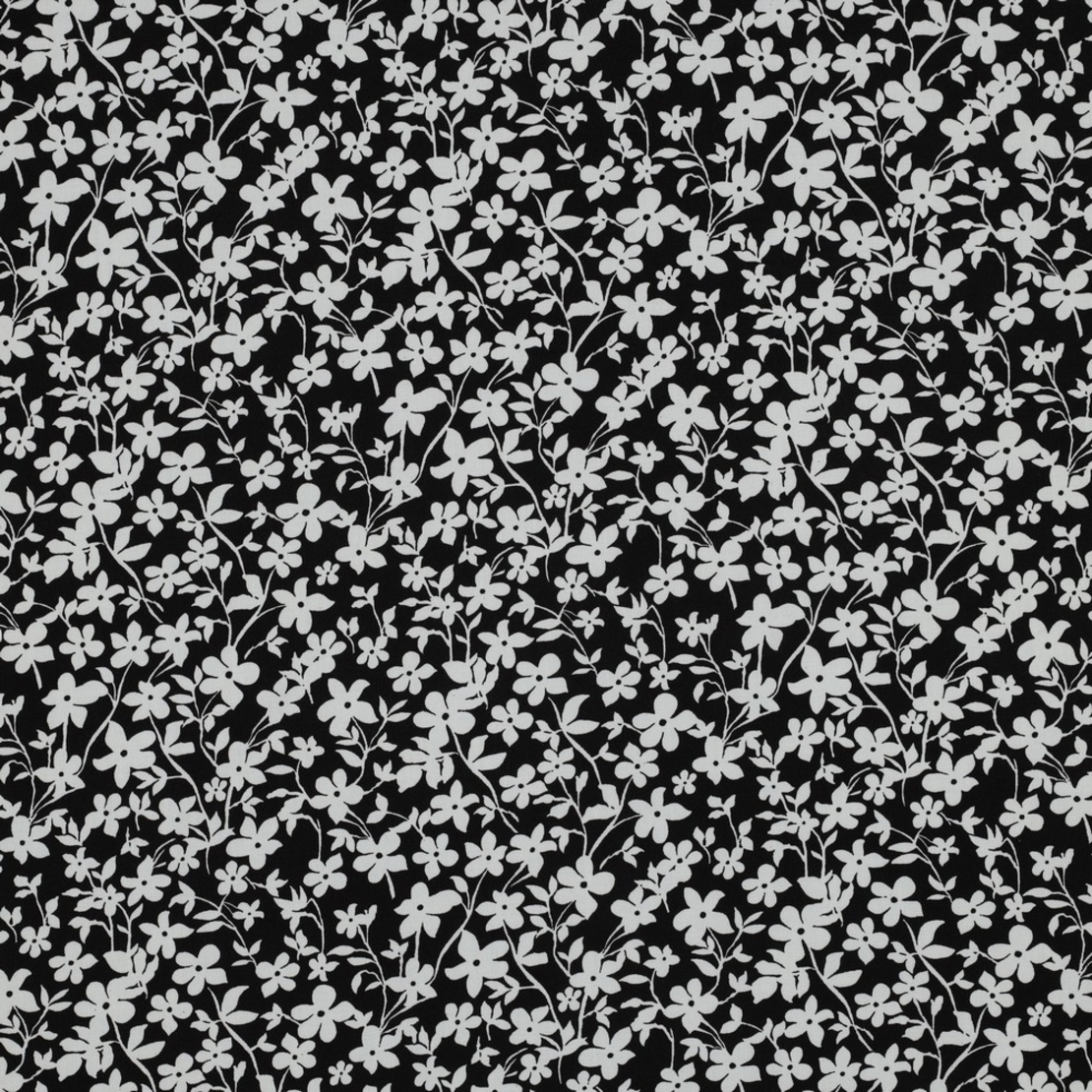 אריג ויסקוזה דפוס פרחים קטנים גווני שחור לבן דגם חן