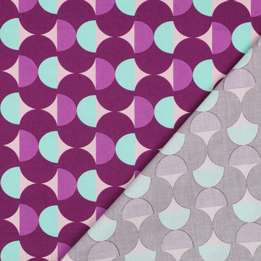 אריג כותנה עמיד במים דפוס אבסטרקטי גווני סגול ומנטה