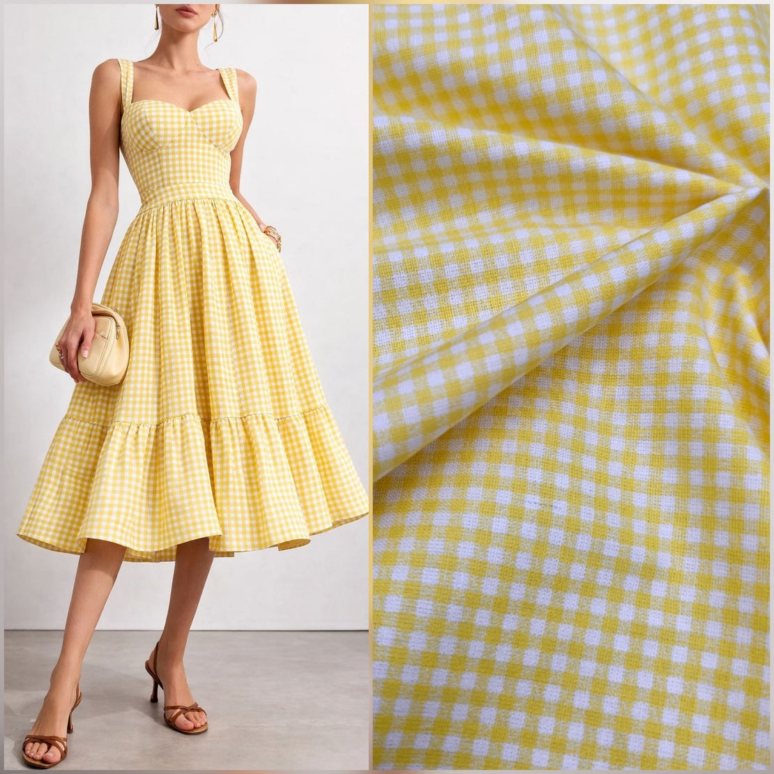 אריג כותנה משבצות פפיטה גווני צהוב לבן