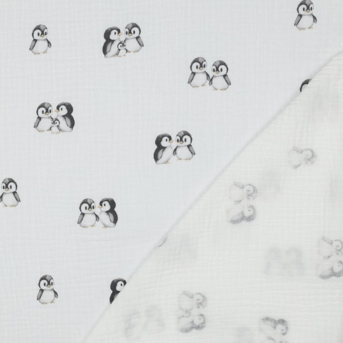 אריג דאבל טטרה דפוס פינגווינים על רקע לבן
