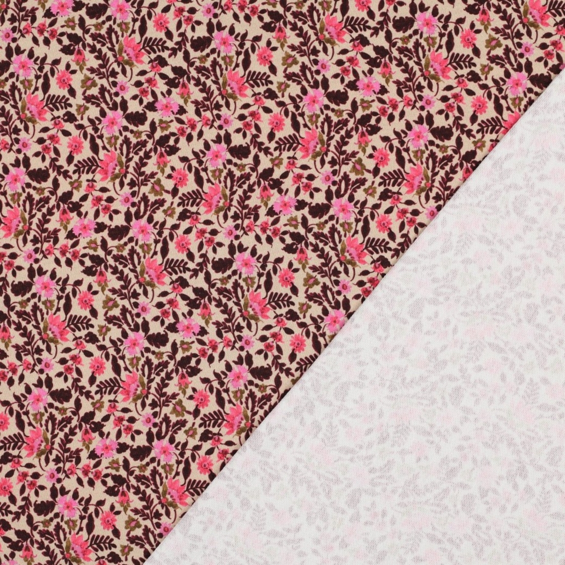 פרנץ טרי דפוס פרחים עדינים סגלגלים ורדרדים על רקע בז