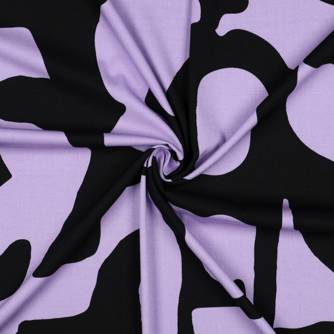 אריג ויסקוזה לייקרה דפוס אמורפי גווני סגול שחור