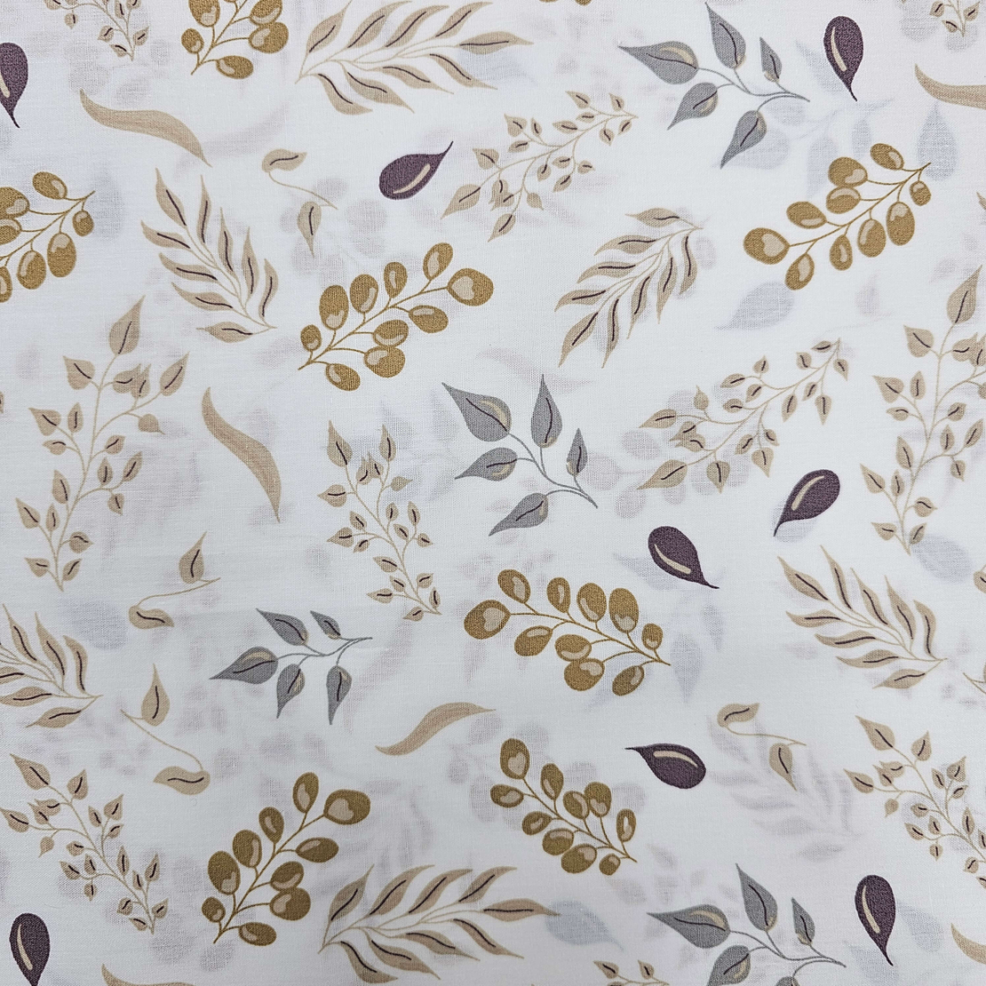 אריג כותנה דפוס עלי אקליפטוס גווני בז