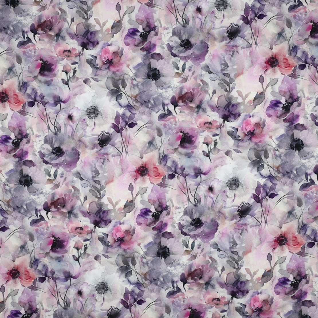 אריג ויסקוזה ECOVERO דפוס פרחים דיגיטלי גווני סגול מעושן