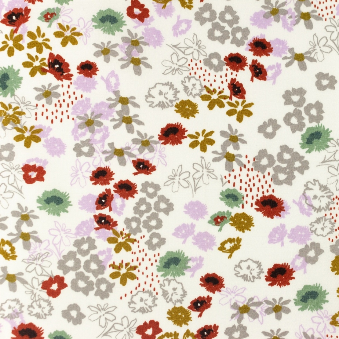 אריג כותנה פרחים בסגנון כפרי על רקע לבן דגם מאי