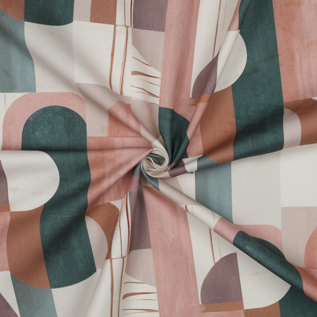 אריג קנבס דפוס דיגיטלי צורות גאומטריות בגוונים חמים