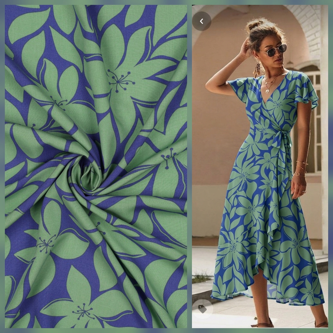 אריג ויסקוזה דפוס בסטייל טרופי רך גווני ירוק כחול