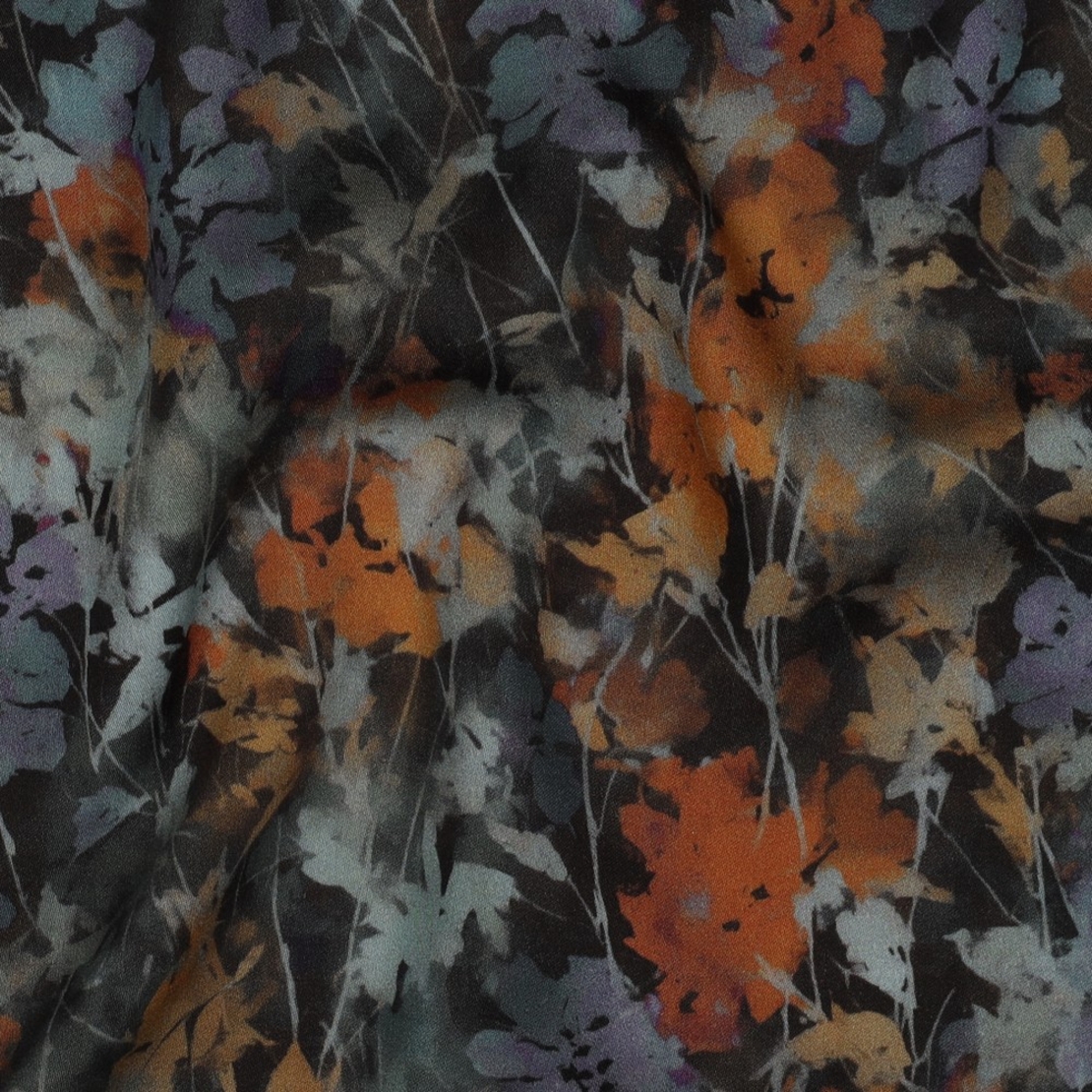 אריג ויסקוזה סטן דפוס פרחים דיגיטלי דגם בוטניקה רקע אפור