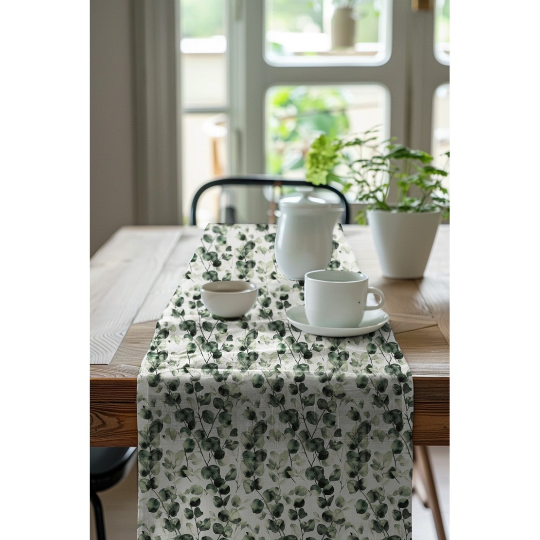 קנבס דפוס עלי אקליפטוס דיגטלי על רקע לבן