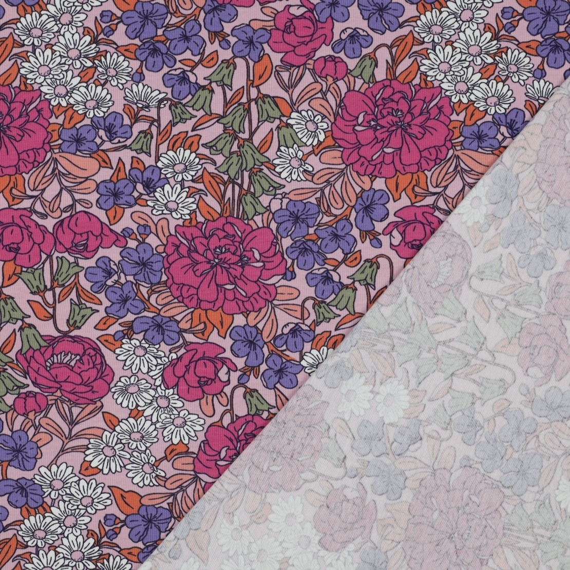 טריקו כותנה דפוס חגיגת הפרחים על רקע ורוד