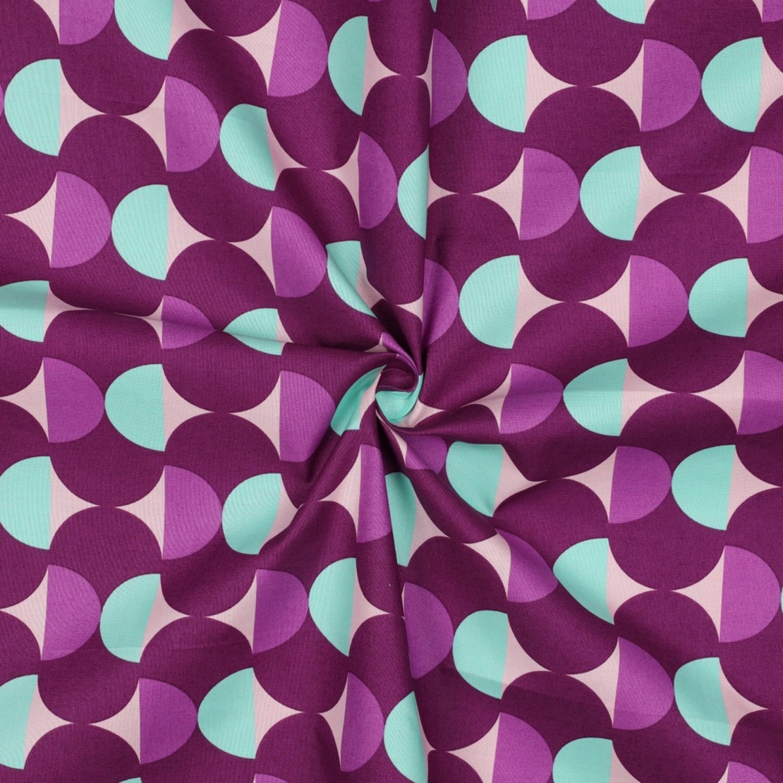 אריג כותנה עמיד במים דפוס אבסטרקטי גווני סגול ומנטה