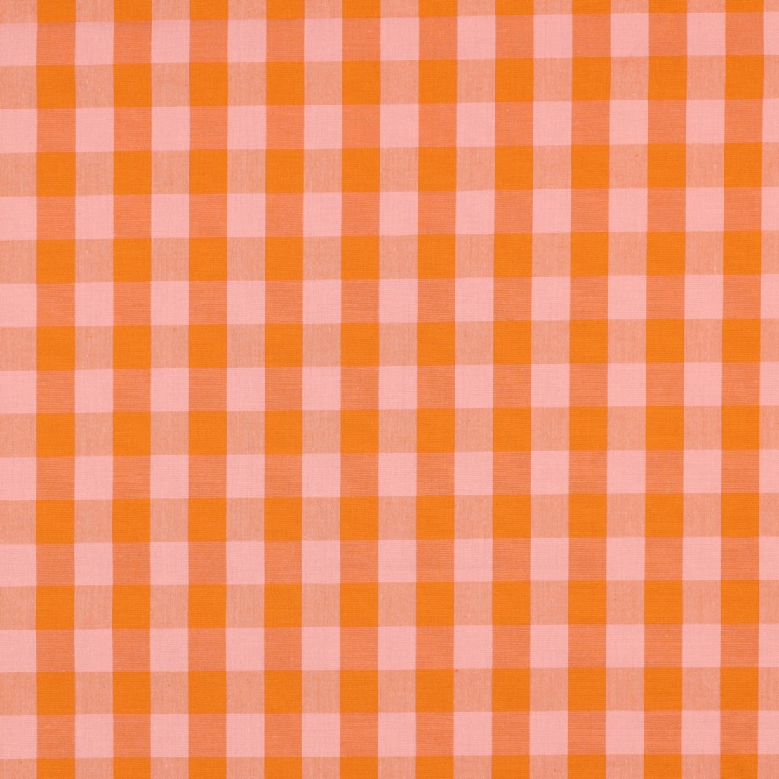 אריג כותנה משבצות גווני כתום וסלמון