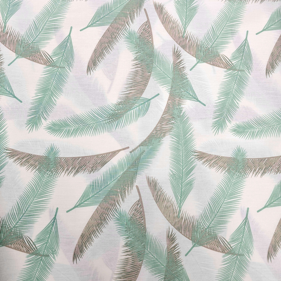 אריג כותנה דפוס נוצות בגווני מנטה אפור