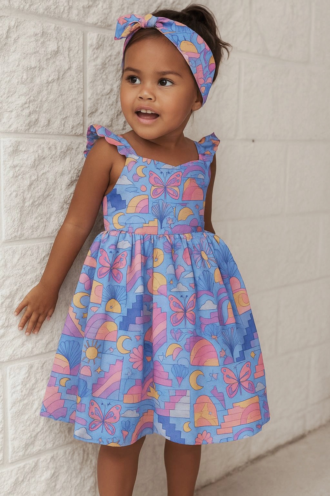 אריג כותנה דפוס דיגיטלי פרפרים וחיפושיות בגווני פסטל