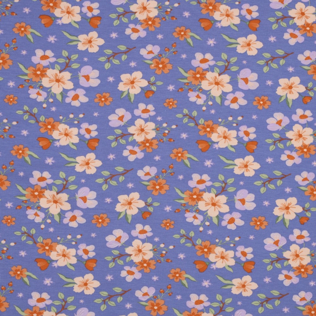 טריקו כותנה אורגני על רקע לבנדר דגם שרון