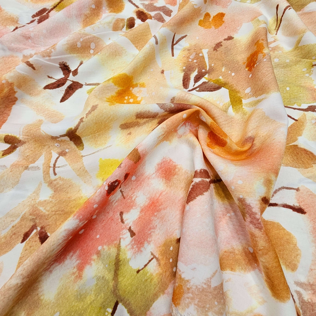 אריג ויסקוזה טנסל דפוס פרחי מיים אביבי