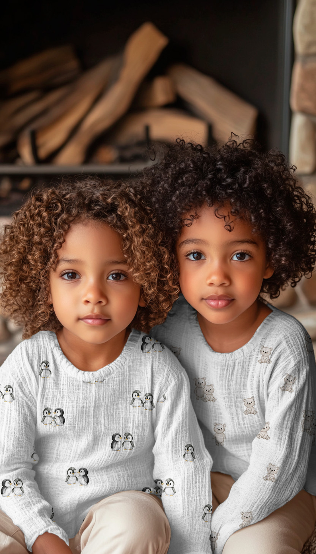 אריג דאבל טטרה דפוס פינגווינים על רקע לבן