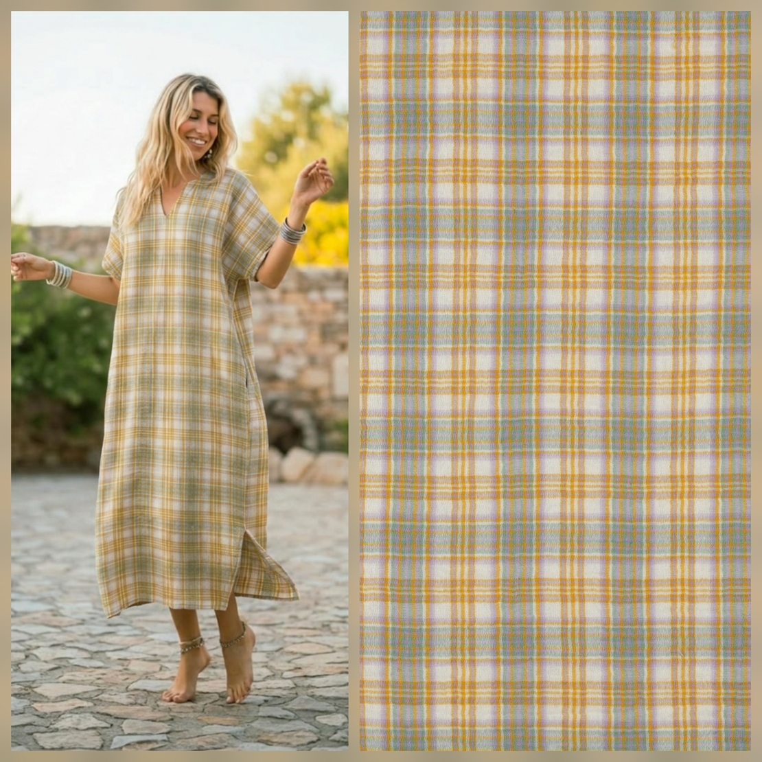 אריג דאבל טטרה משובץ דו צדדי בגווני אביב