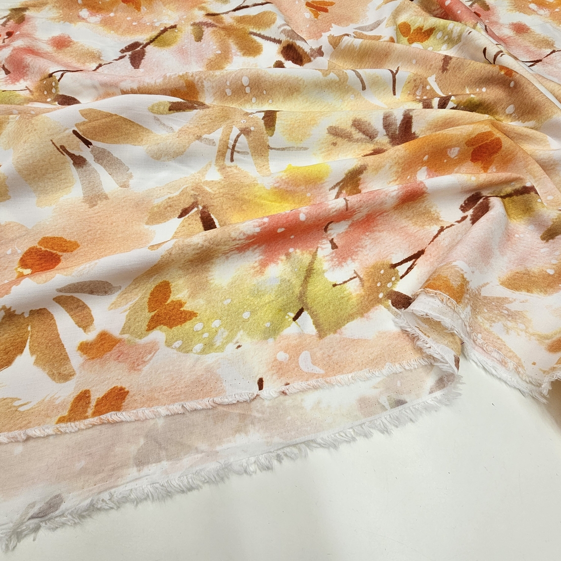 אריג ויסקוזה טנסל דפוס פרחי מיים אביבי