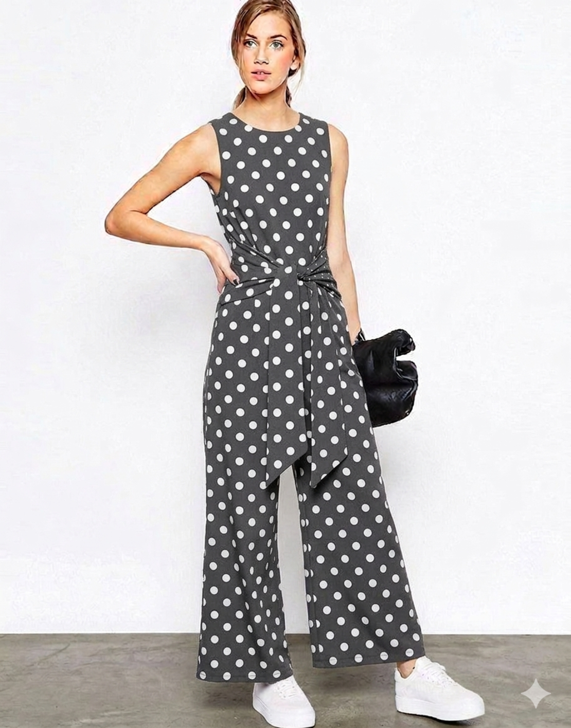 טריקו ויסקוזה דפוס נקודות לבן על רקע שחור