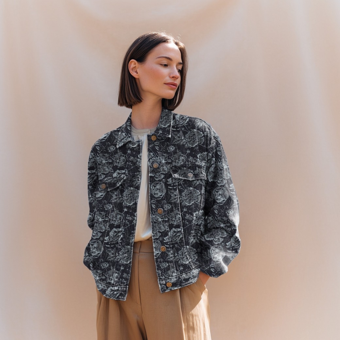 אריג גינס גקארד דוגמת פרחים