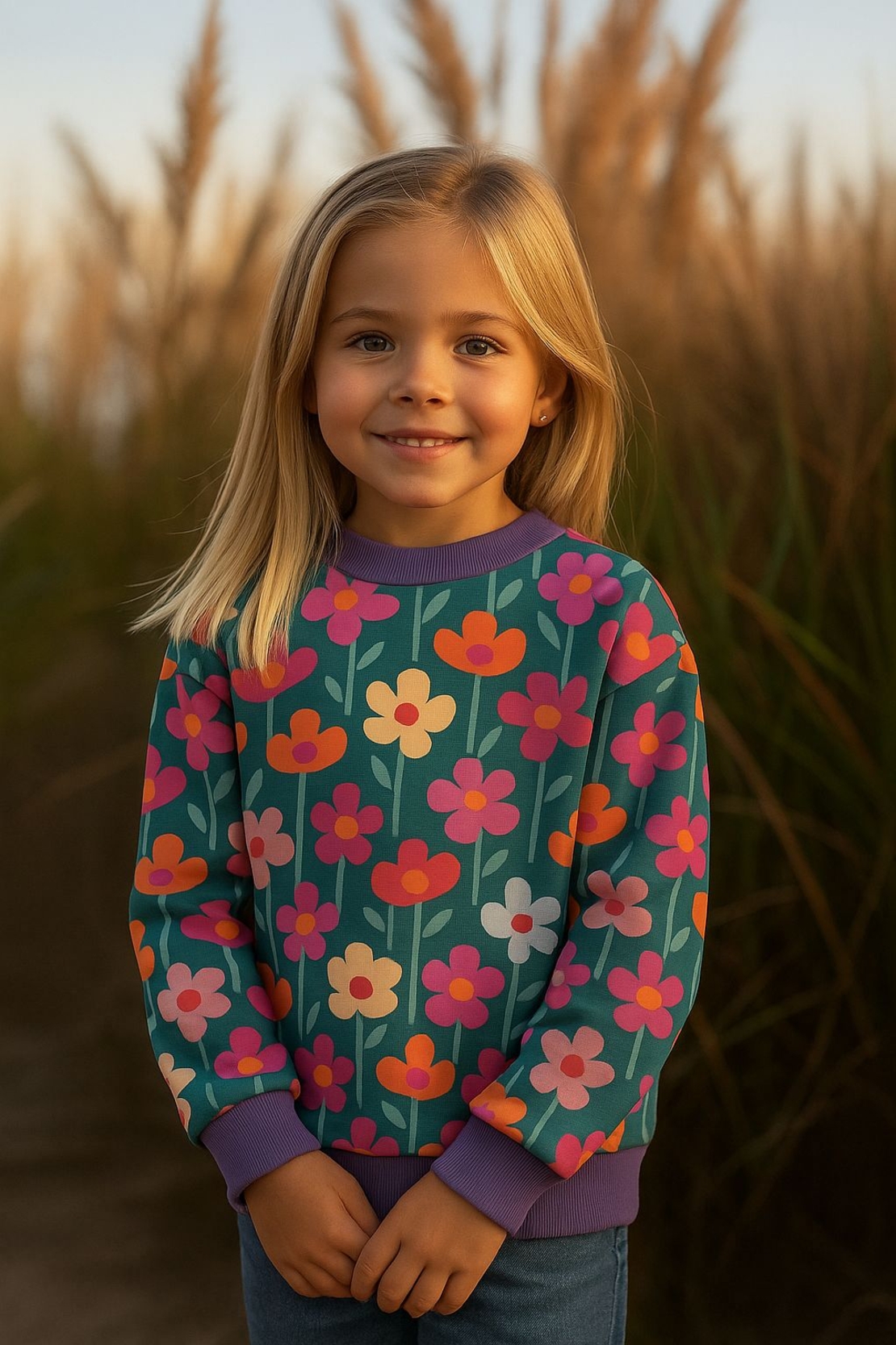 פרנץ טרי דפוס פרחים רעננים על רקע ירוק