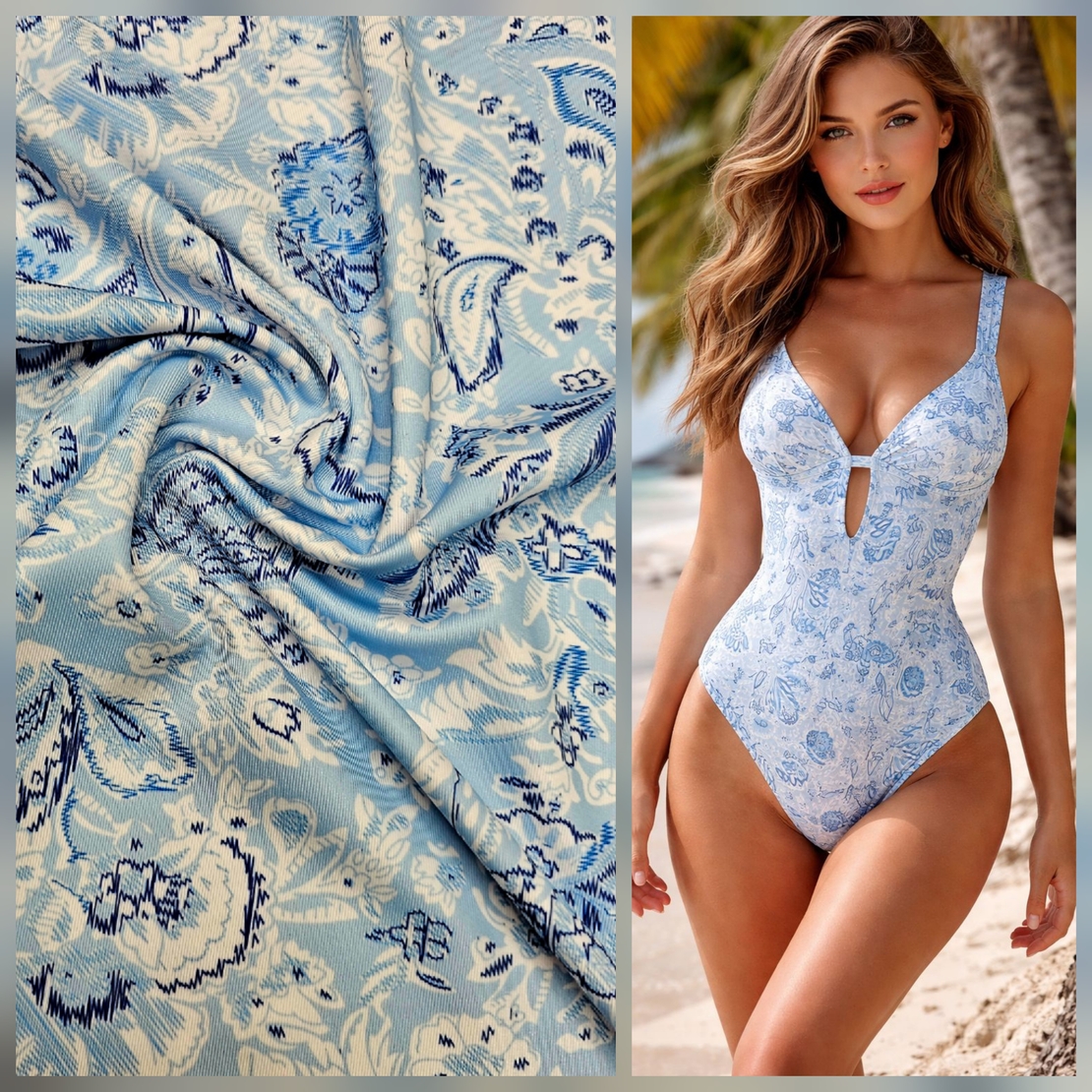 לייקרה דפוס בנדנה על רקע תכלת