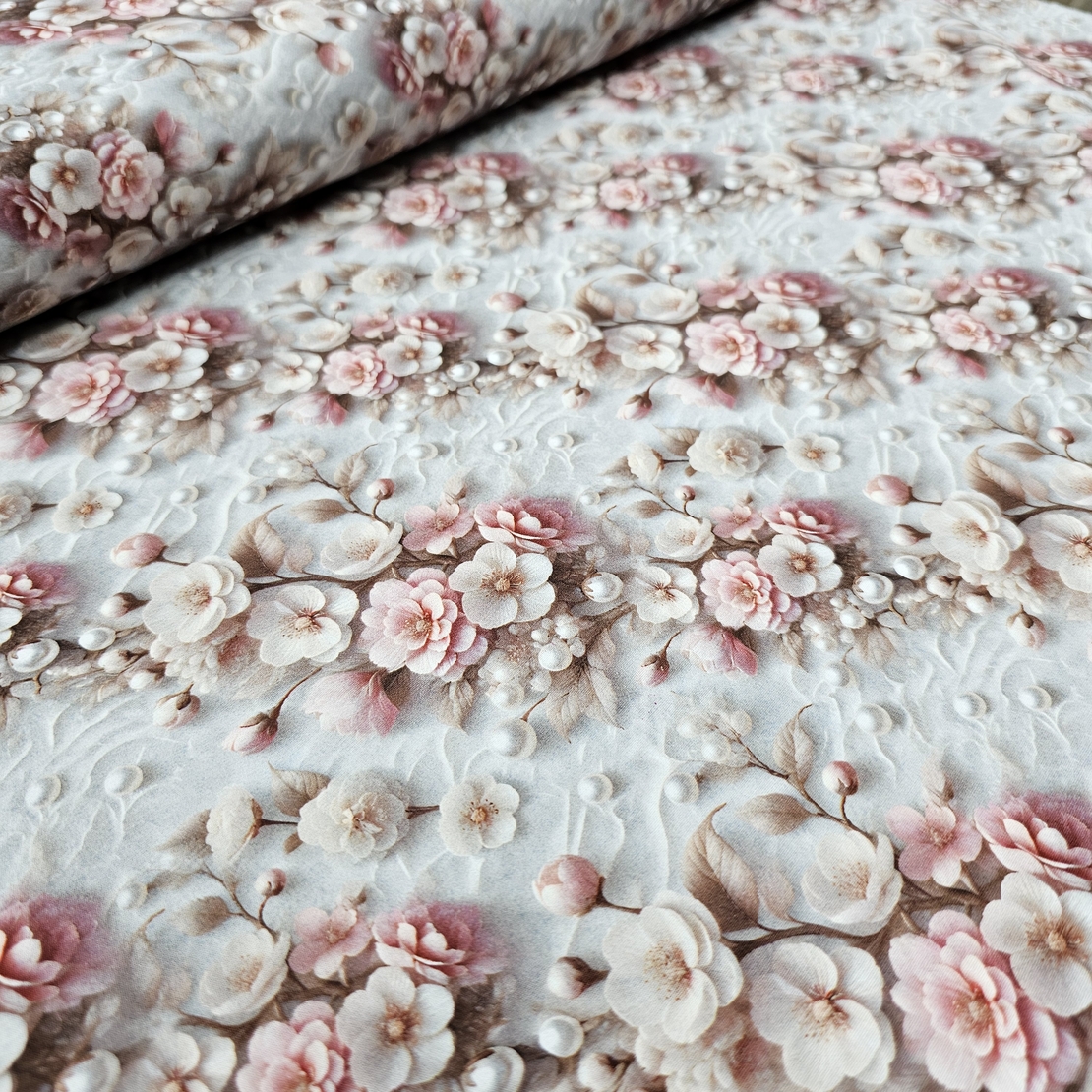 אריג כותנה פנינים ושושנים בדפוס תלת ממד