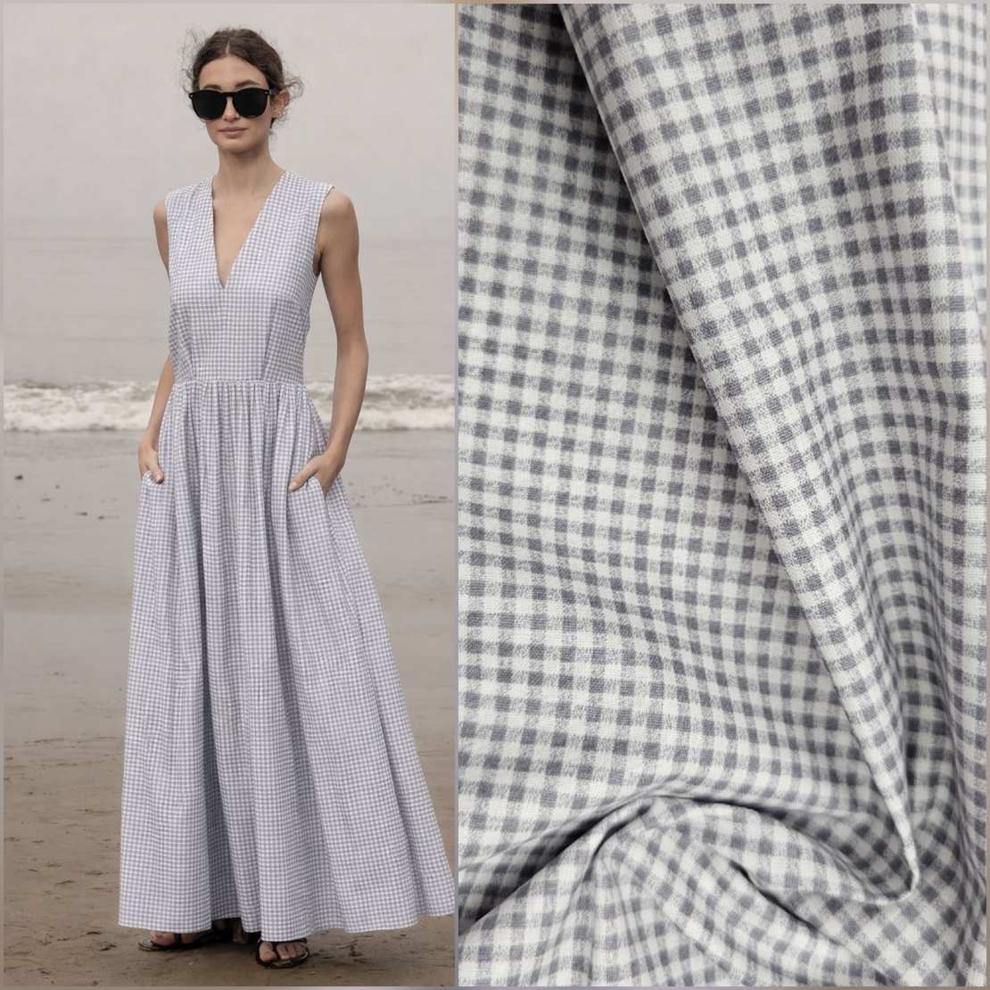 אריג כותנה פפיטה אפור לבן