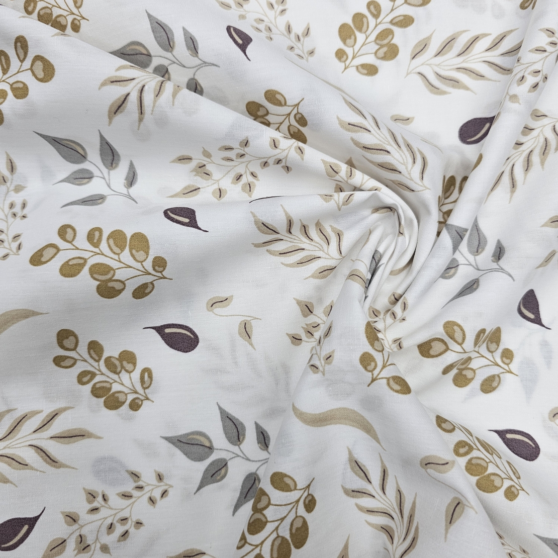 אריג כותנה דפוס עלי אקליפטוס גווני בז