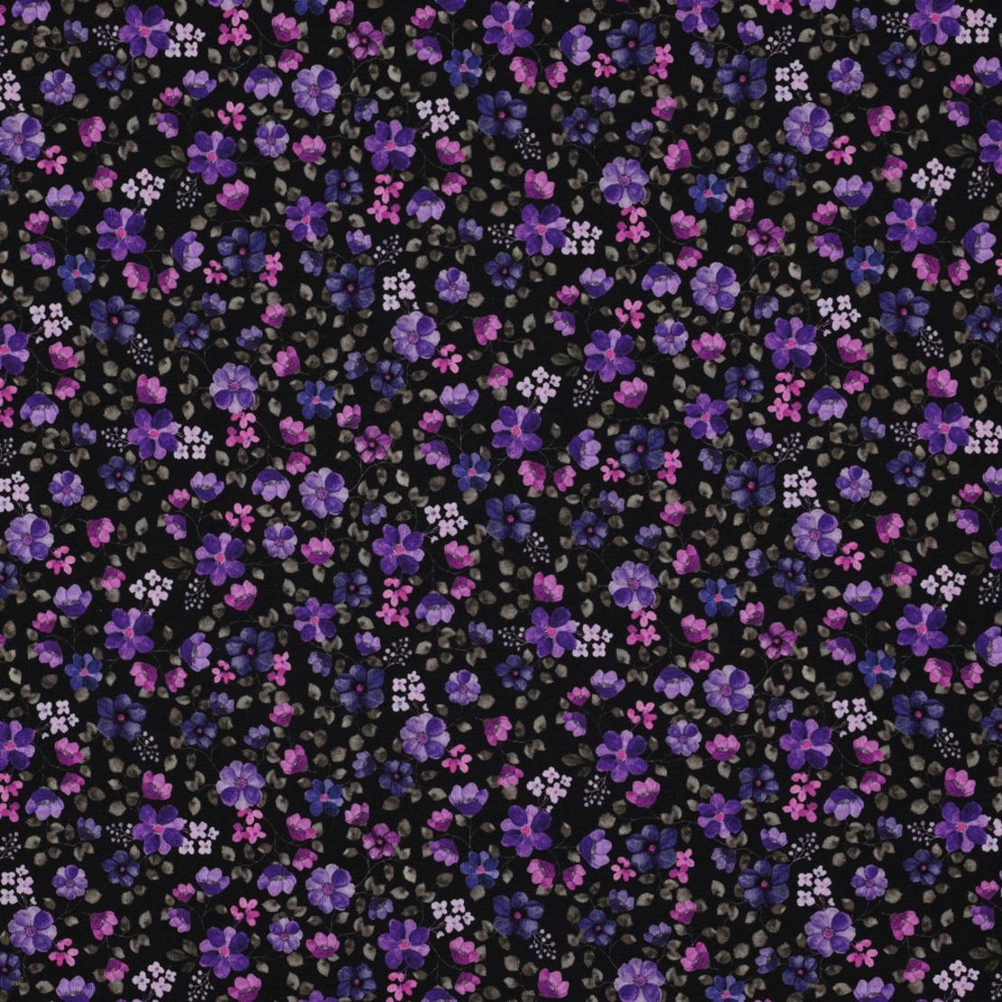 טריקו כותנה אורגני דפוס סיגליות על רקע נייבי