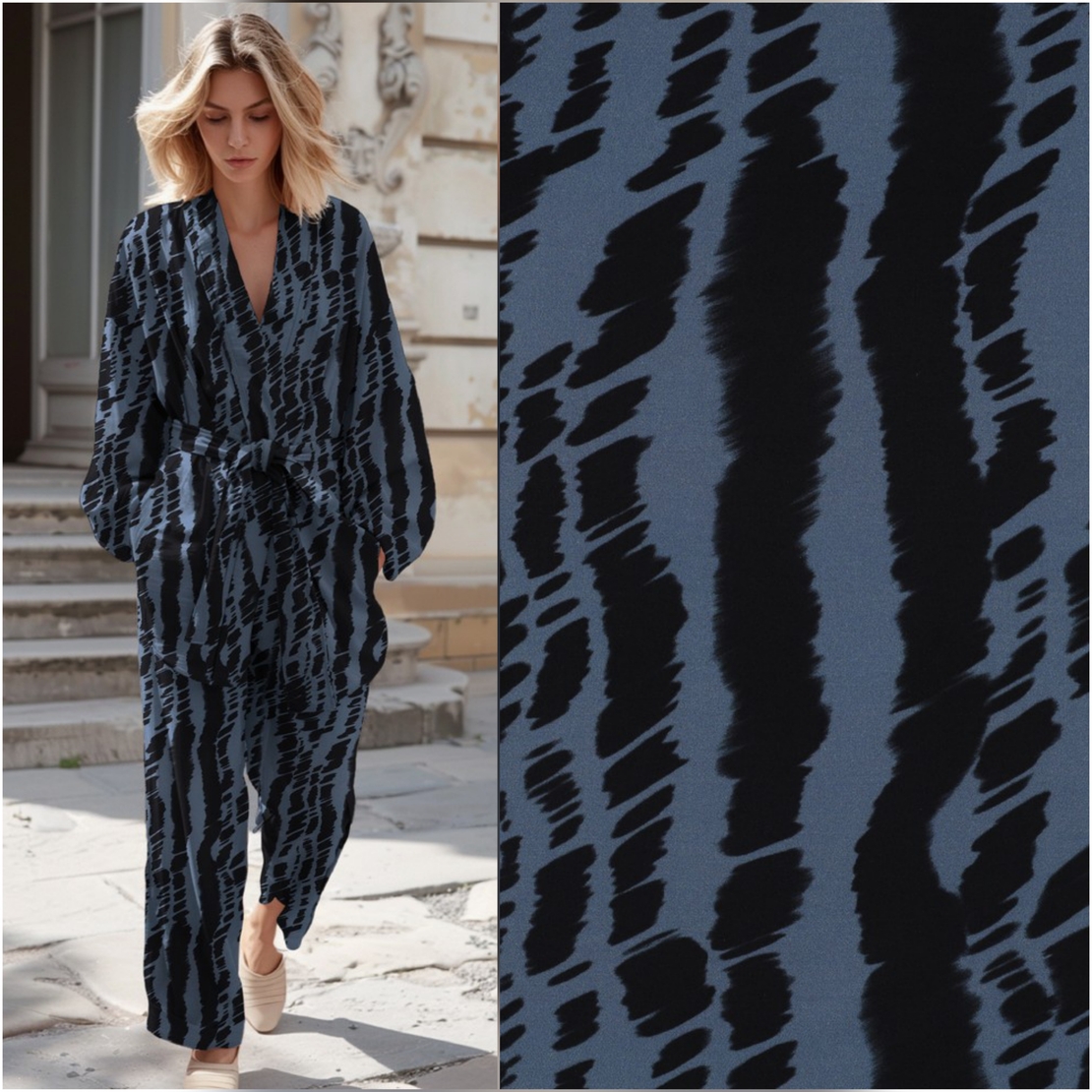 אריג ויסקוזה דפוס אבסטרקטי גווני שחור וכחול מעושן