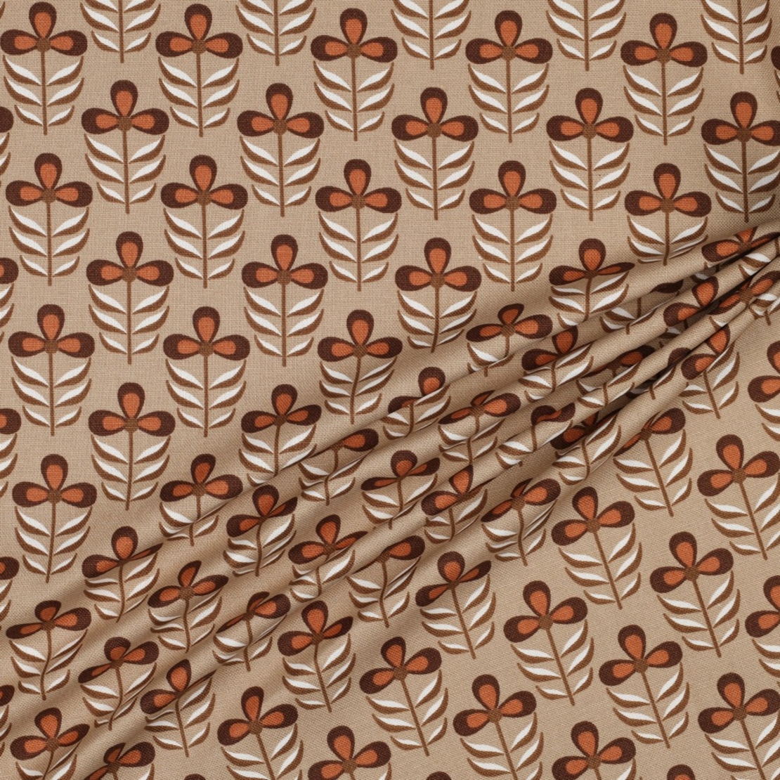 אריג קנבס דפוס פרחים בסגנון רטרו על רקע חול